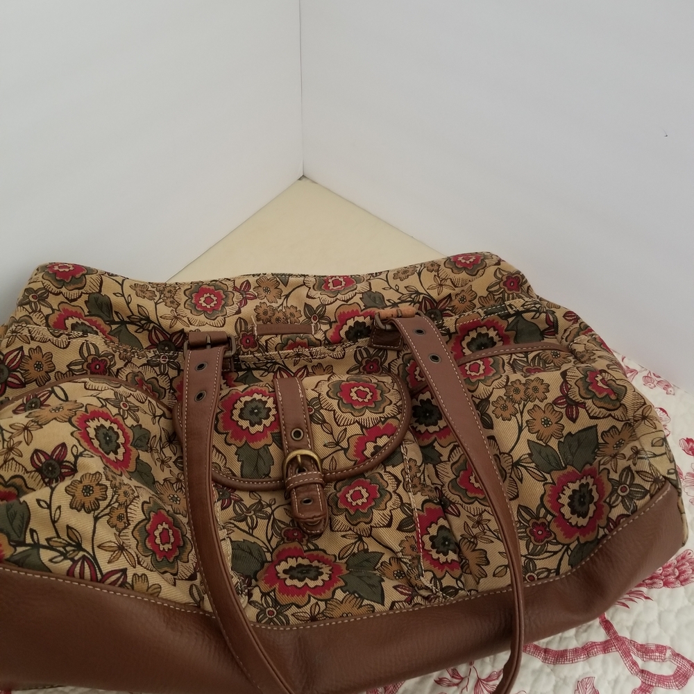 Caribbean Joe Floral Tote with Brown Trim